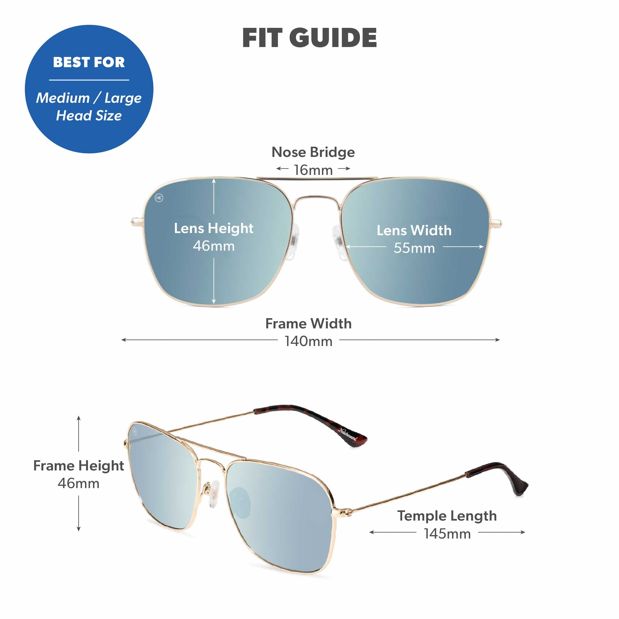 Gold / Sky Blue Mount Evans Sunglasses, Fit Guide