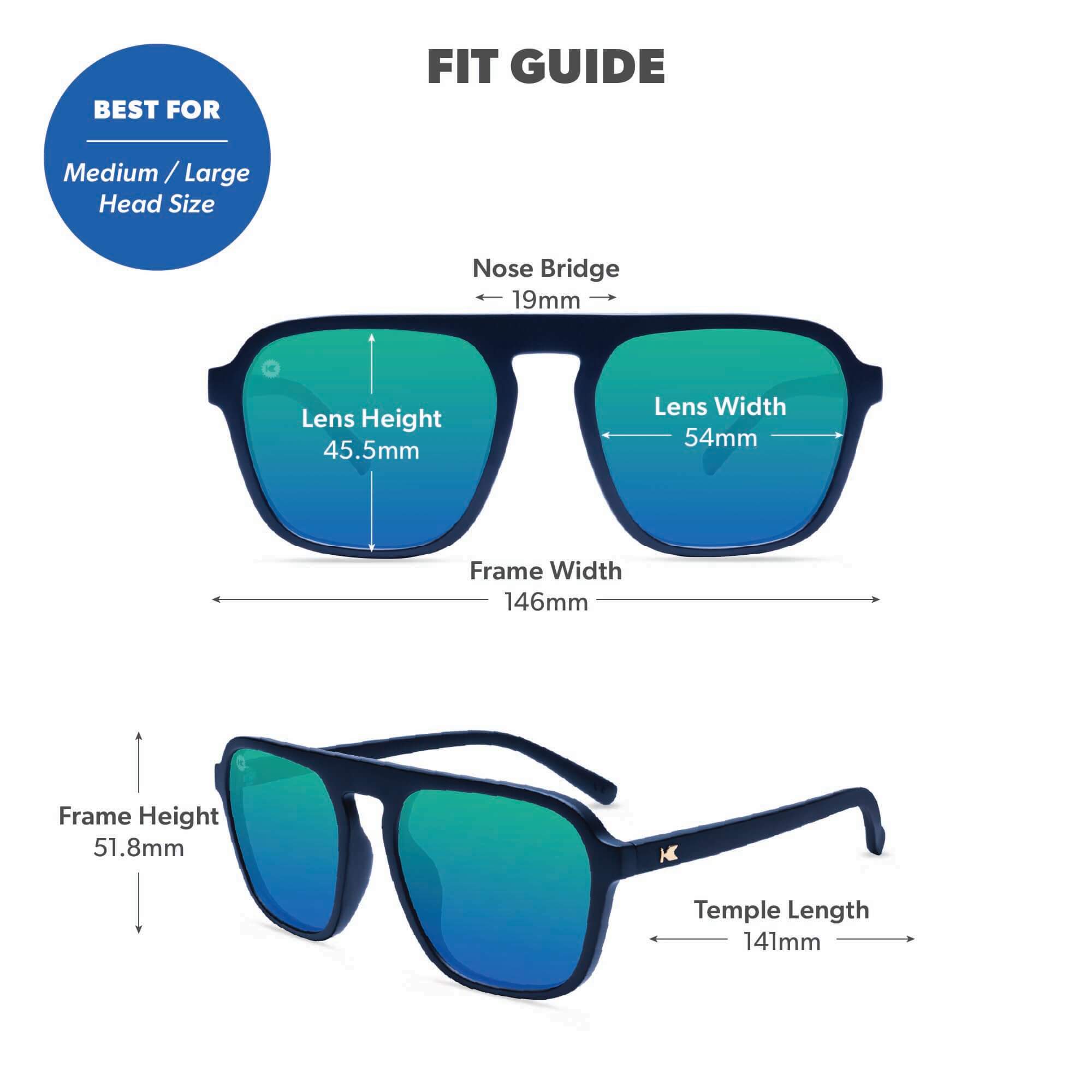 Rubberized Navy Rider Pacific Palisades Sunglasses, Fit Guide