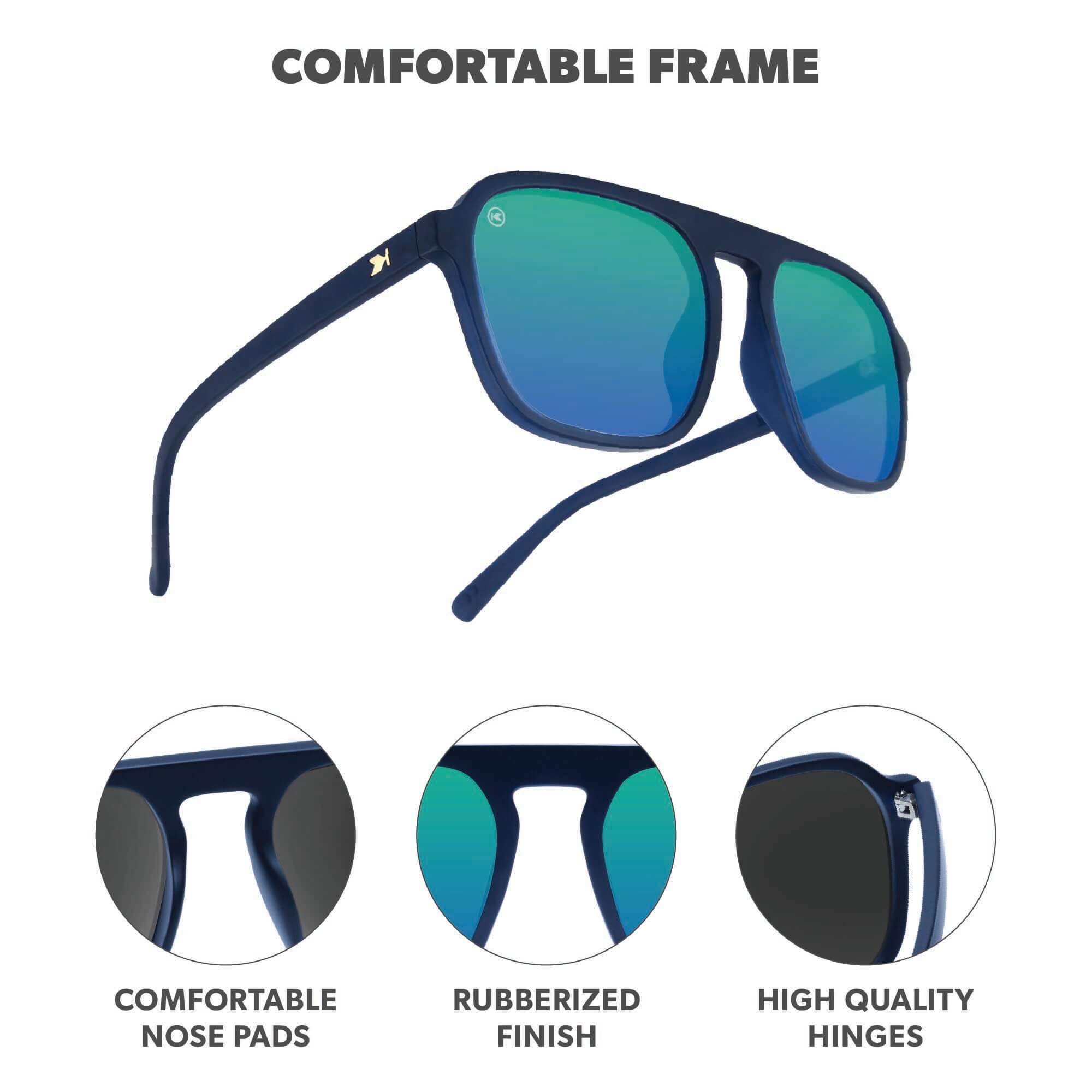 Rubberized Navy Rider Pacific Palisades Sunglasses, Frame Features
