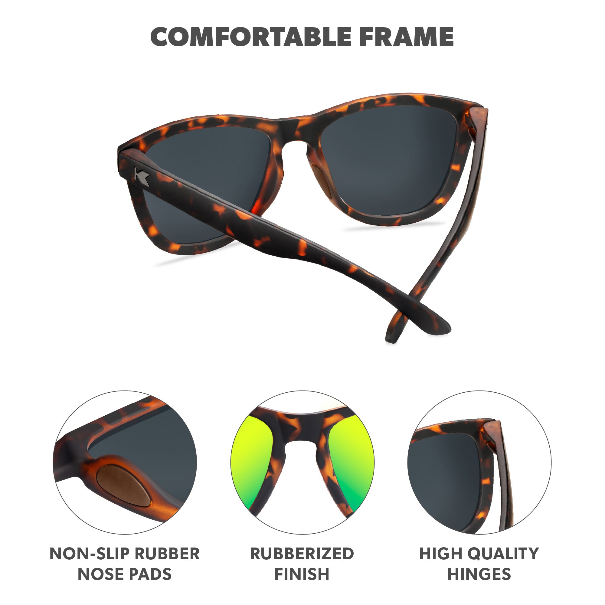 Rubberized Daybreak Premiums Sport Sunglasses, Frame Features