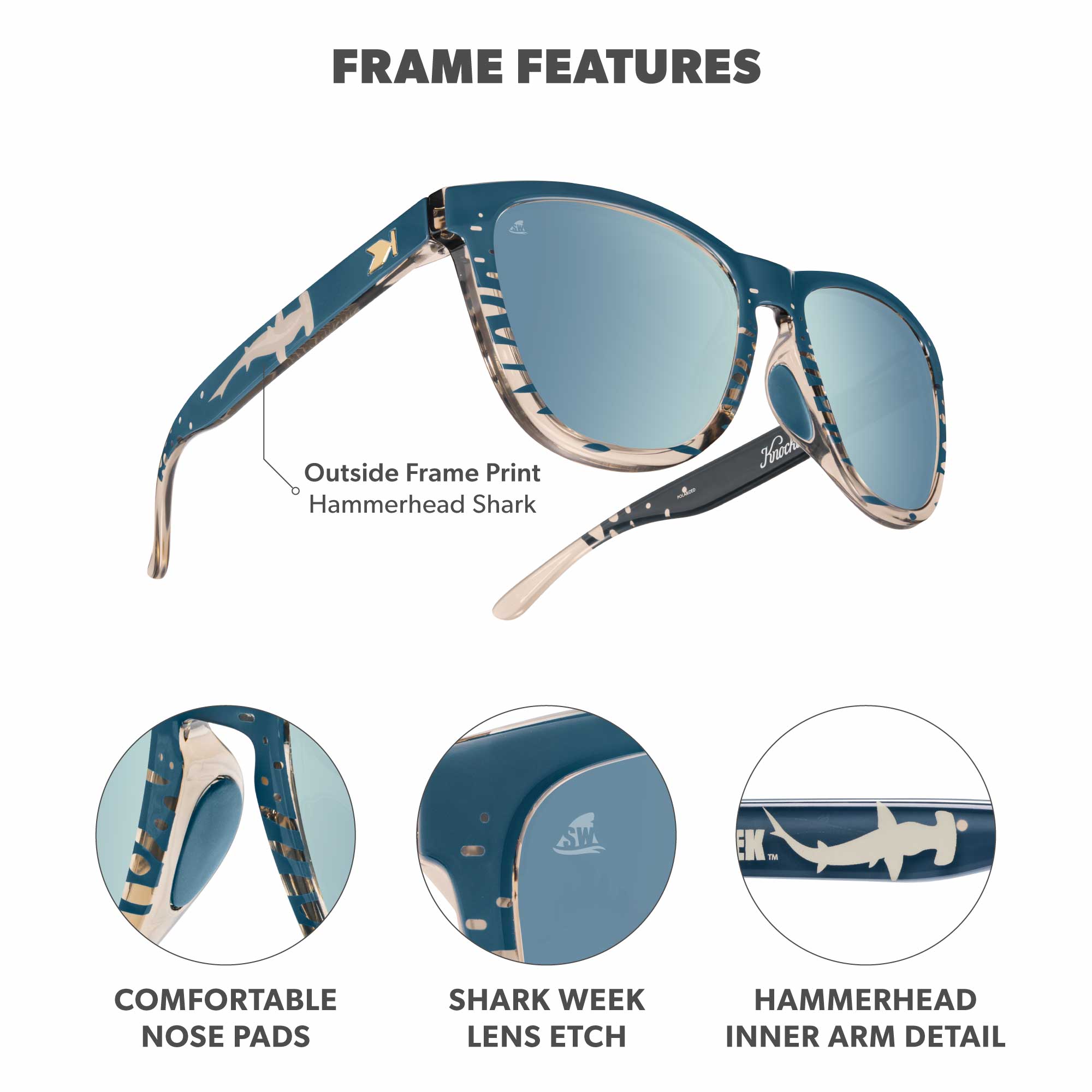 Knockaround x Shark Week Premiums Sport 2026 Sunglasses, Frame Features