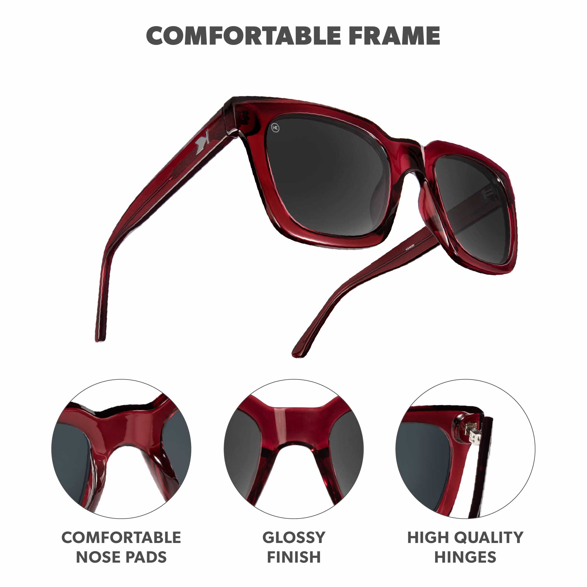 Black Cherry Songbirds Sunglasses, Frame Features