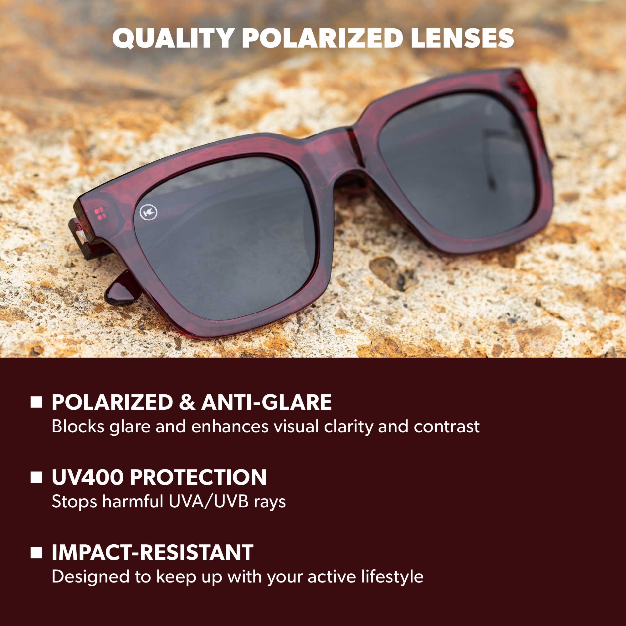 Black Cherry Songbirds Sunglasses, Lens Features