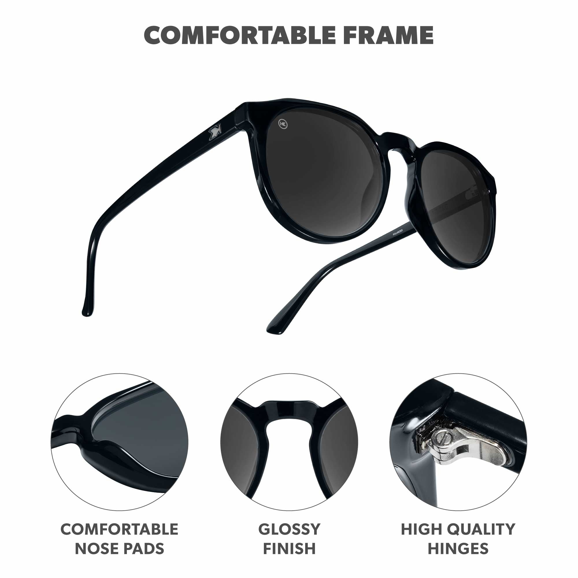 Piano Black Tide Pools Sunglasses, Frame Features