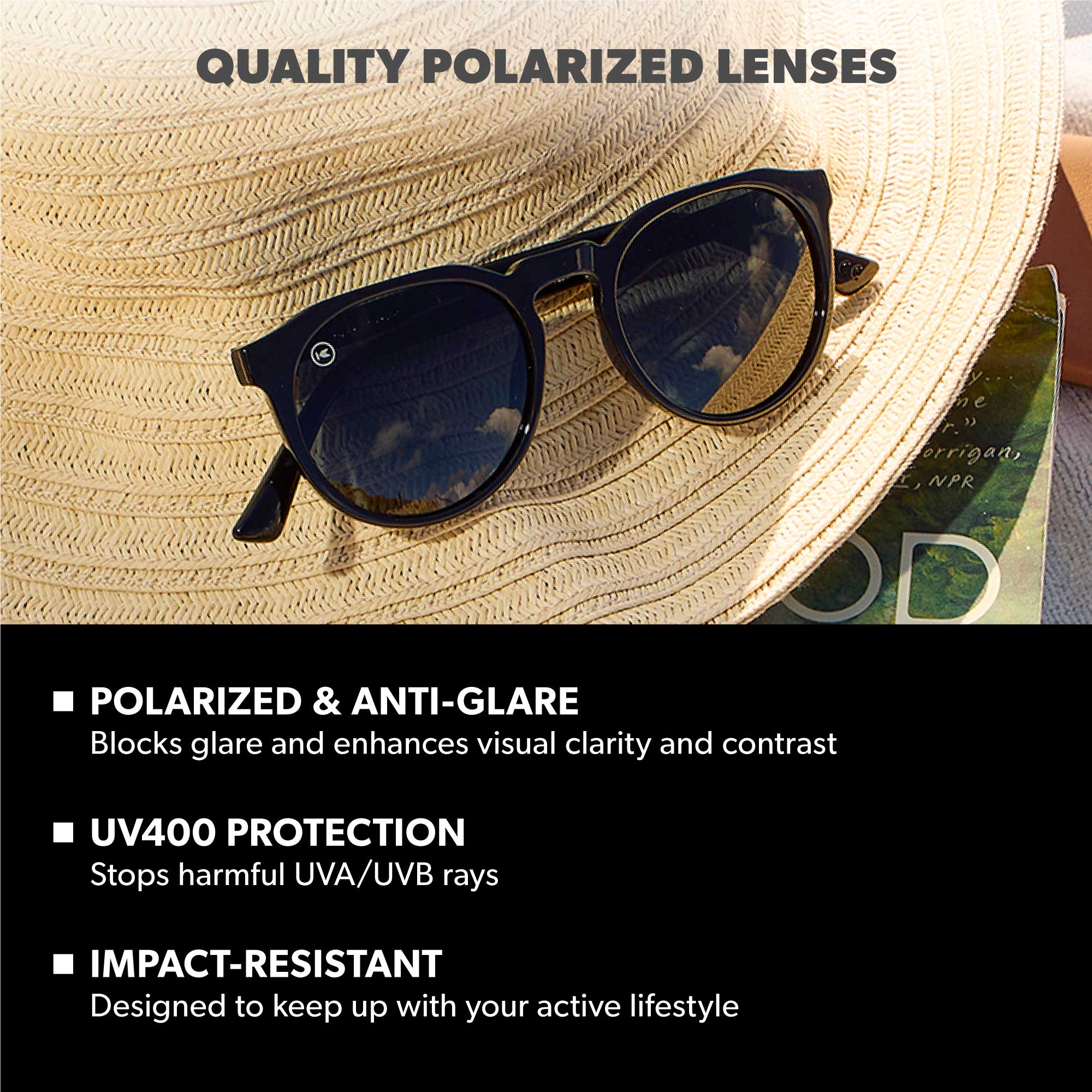 Piano Black Tide Pools Sunglasses, Lens Features
