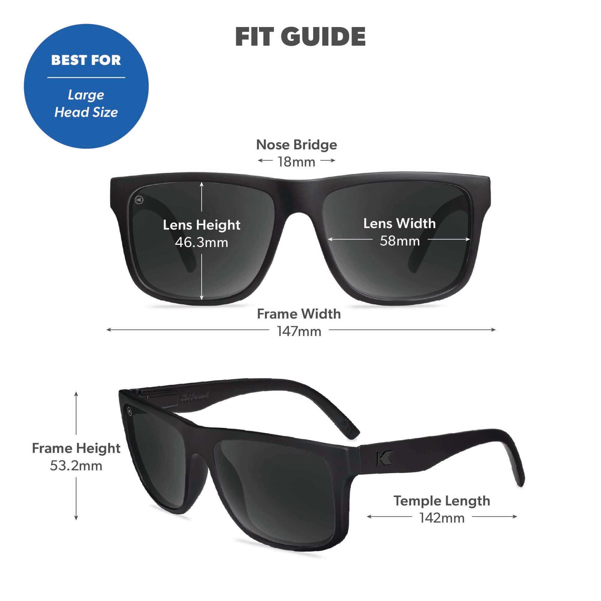 Black on Black Torrey Pines Sunglasses, Fit Guide