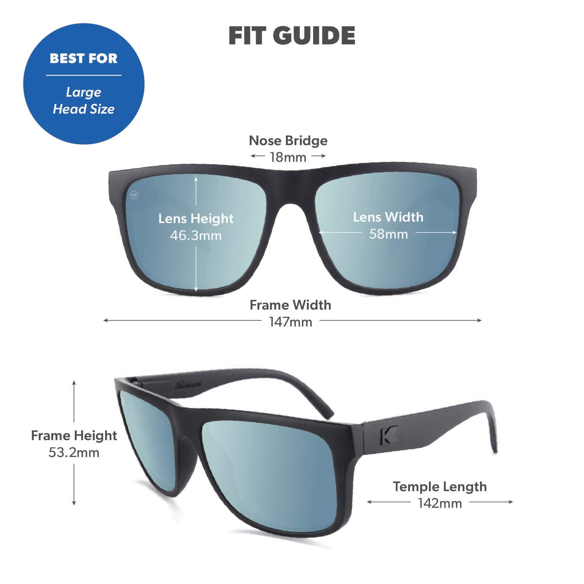 Matte Black on Black / Sky Blue Torrey Pines Sunglasses, Fit Guide