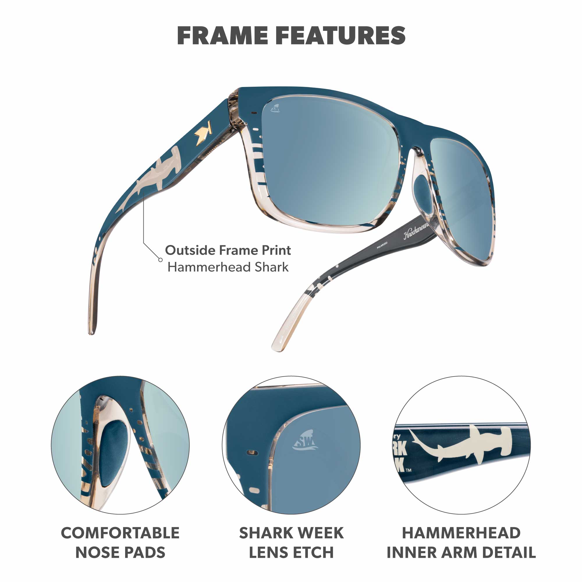 Knockaround x Shark Week Torrey Pines Sport 2026 Sunglasses, Frame Features