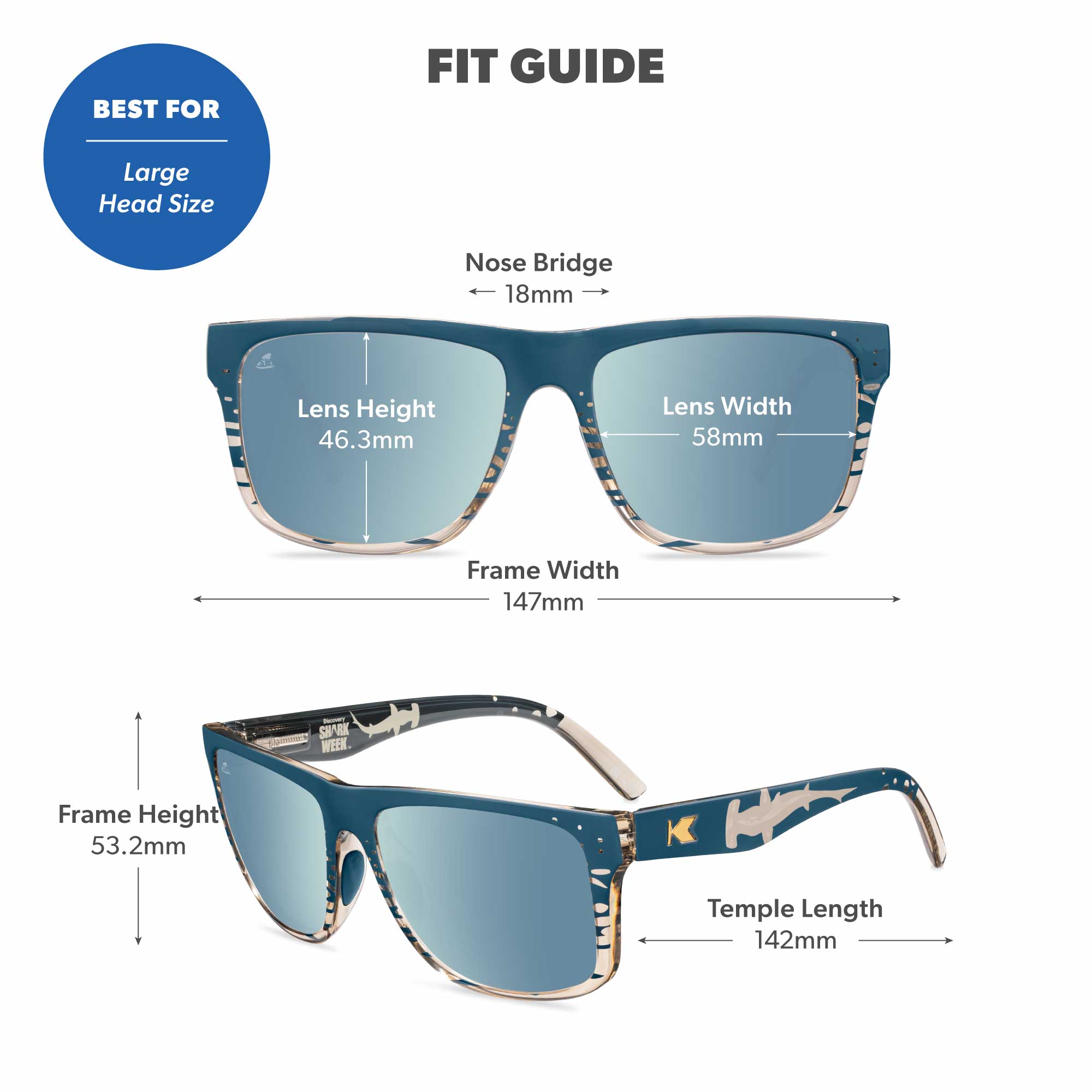 Knockaround x Shark Week Torrey Pines Sport 2026 Sunglasses, Fit Guide
