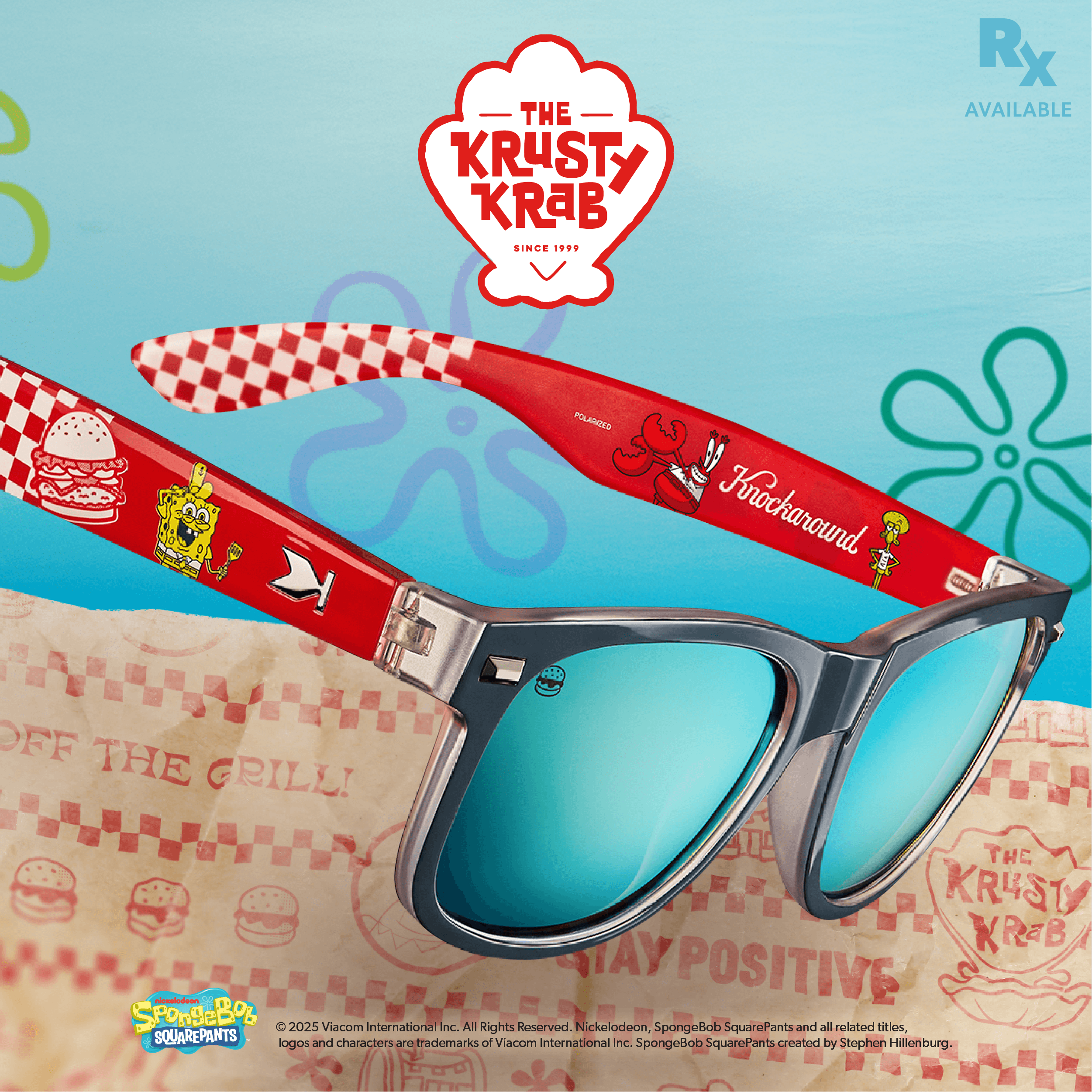 Knockaround x Krusty Krab, Rx Sunglasses. ©2025 Viacom International Inc. All Rights Reserved. Nickelodeon, SpongeBob SquarePants and all related titles, logos and characters are trademarks of Viacom International Inc. SpongeBob SquarePants created by Stephen Hillenburg.